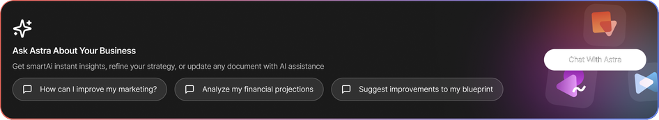 Ask Astra chat panel overlay on dashboard showcase